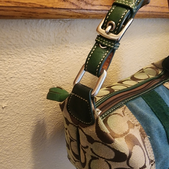 Coach Y2k Signature Canvas Blue Green Suede Ltd Ed F042-1598 - Picture 3 of 7